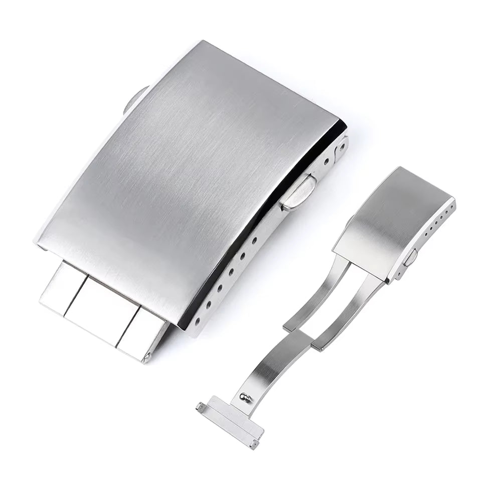 Extended Fold Solid Watch Buckle for Seiko 18Mm 20Mm 22Mm Silver Double Push Safety Milled Clasp Stainless Steel Watchband Clasp