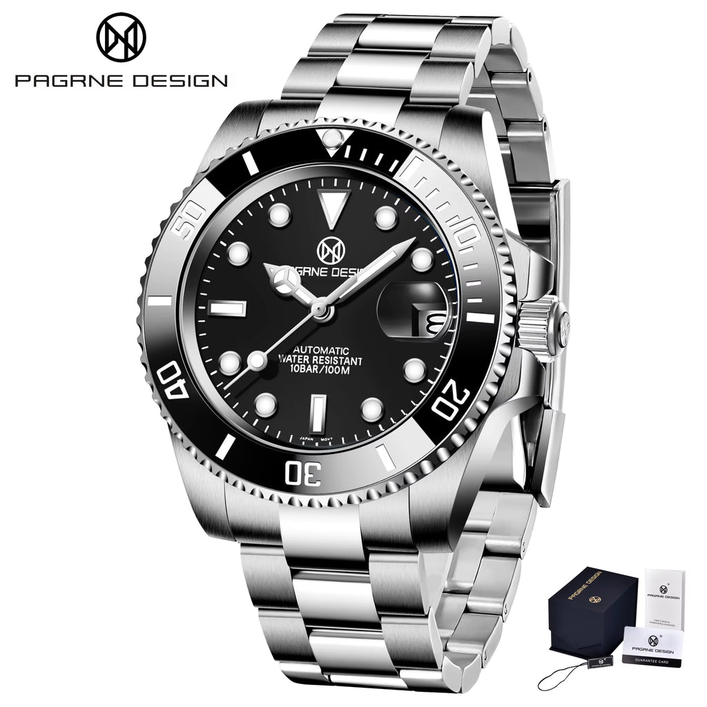 2025 New (PAGRNE)  Automatic Mechanical Watch Luxury Sports Stainless Steel Waterproof Watch NH35 Sapphire Clock