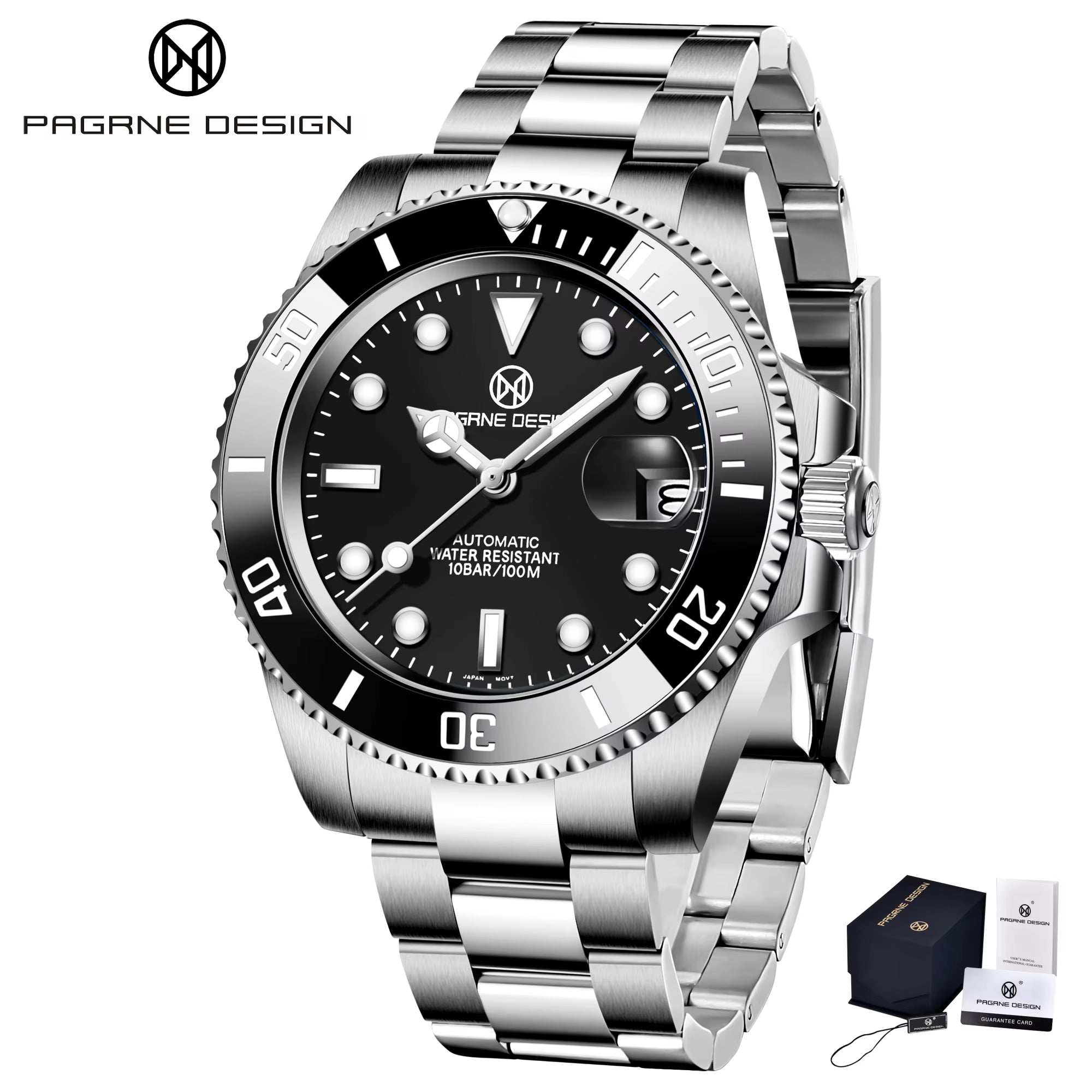 2025 New (PAGRNE)  Automatic Mechanical Watch Luxury Sports Stainless Steel Waterproof Watch NH35 Sapphire Clock