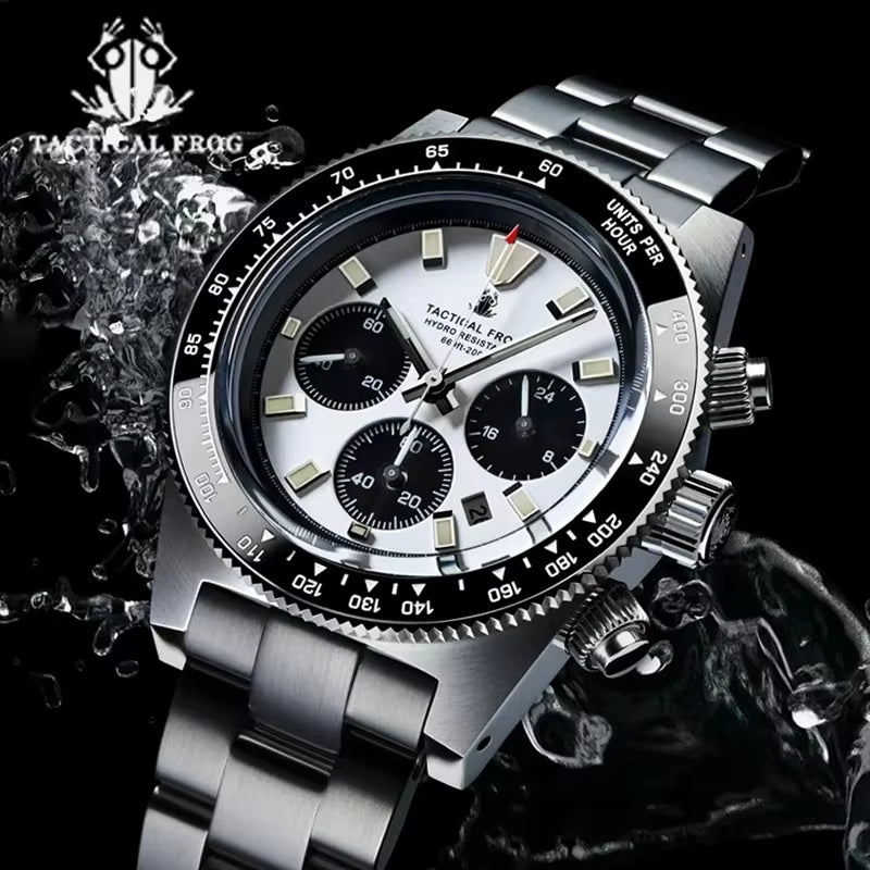 Tactical Frog 41Mm Men'S Chronograph Watch VS75 Solar Quartz Movement Waterproof Sapphire Green C3 Luminous Quartz Wristwatch
