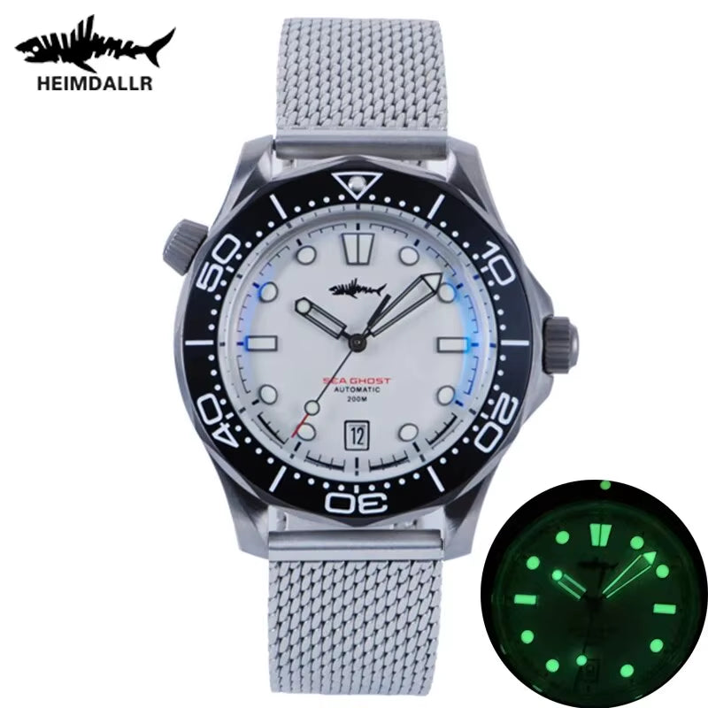Watch Titanium Sea Ghost NTTD NH35 Automatic Mechanical C3 Luminous Steel Nylon White Black Dial 200M Dive Watches Men