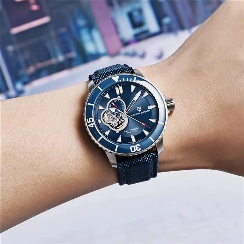 Tourbillon Men Watch Ceramic Bezel Sapphire Crystal Hollow Automatic Watches 200M Waterproof Mechanical Wristwatch