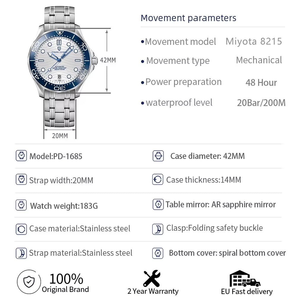 Luminous Ceramic Bezel Japan Movt Watch Sapphire Luxury All Steel Watch for Men Automatic Date Mechanical Clock