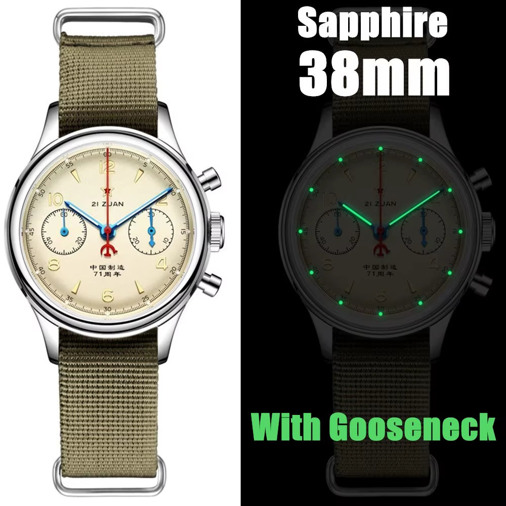 38Mm 40Mm Seagull 1963 Chronograph 21 Zuan with ST19 Movement with Swan Neck Mechanical Watches for Man Sapphire Clocks