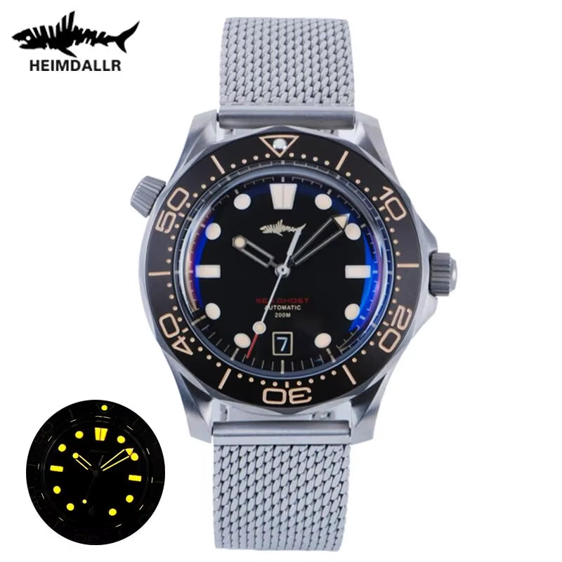 Watch Titanium Sea Ghost NTTD NH35 Automatic Mechanical C3 Luminous Steel Nylon White Black Dial 200M Dive Watches Men