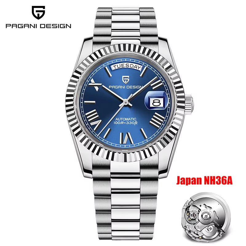 Rose Gold Men'S Automatic Watches NH36 Mechanical Stainless Steel Luxury Wrist Watch for Men Waterproof AR Coating