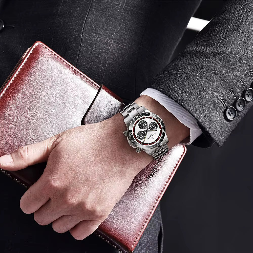 2024 New Men Quartz Wristwatch Fashion Ceramic Bezel Chronograph Stopwatch Waterproof 100M Stainless Watch for Men