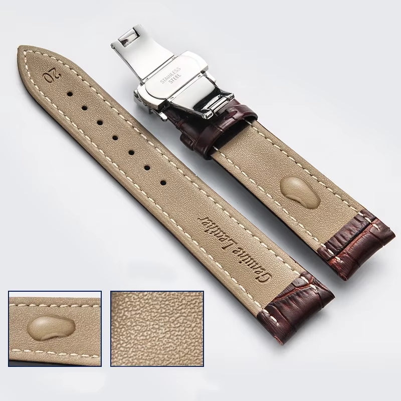 Watch Band with Wooden Box Butterfly Clasp Watchband Replacement Genuine Leather Strap 18Mm 20Mm 22Mm Bracelet Watch Accessories