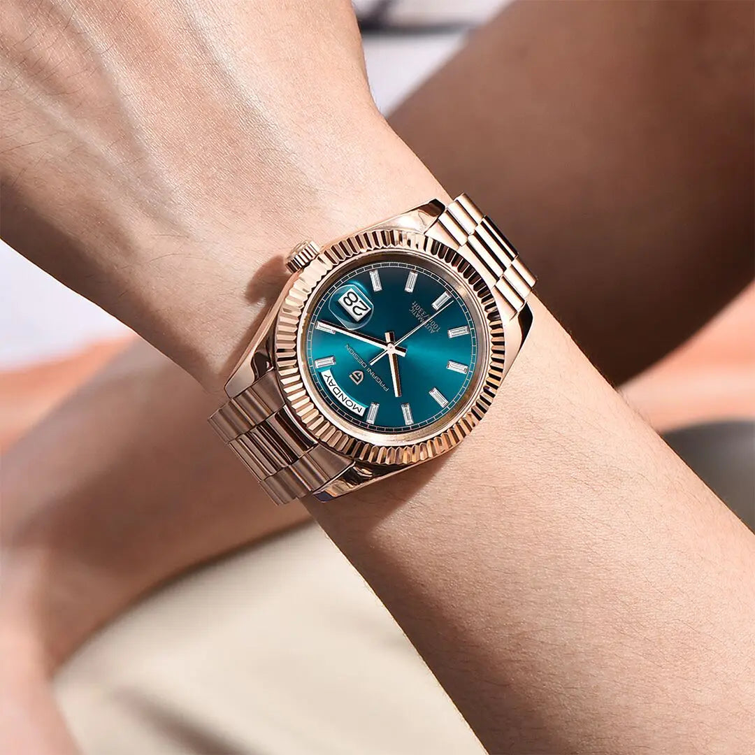 Rose Gold Men'S Automatic Watches NH36 Mechanical Stainless Steel Luxury Wrist Watch for Men Waterproof AR Coating