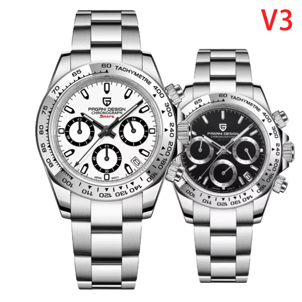 New Stainless Steel Bezel Men Quartz Wristwatches Luxury Sapphire Glass Chronograph VK63 Watch Men Reloj Hombre