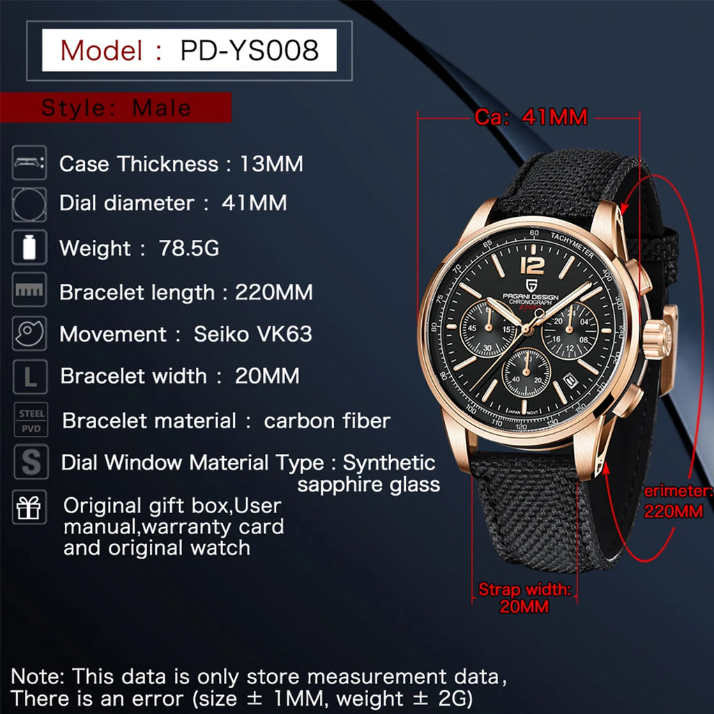 2024 New Fashionable Luxury Casual Men'S Quartz Watch VK63 100M Waterproof Sapphire Glass Stainless Steel Watch