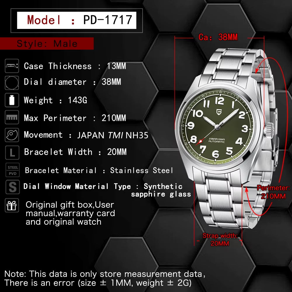 2024 New 38MM PAGANI Design Top Brand Men'S Pilot Automatic Mechanical Watches Nh35A Sapphire Waterproof 200M Relogio Masculino