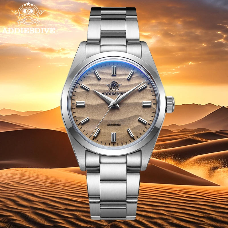Men'S Watch Sand Dial 36Mm Quartz Watch 100M Waterproof 316L Stainless Steel AR Coated Dome Glass Wristwatch for Men