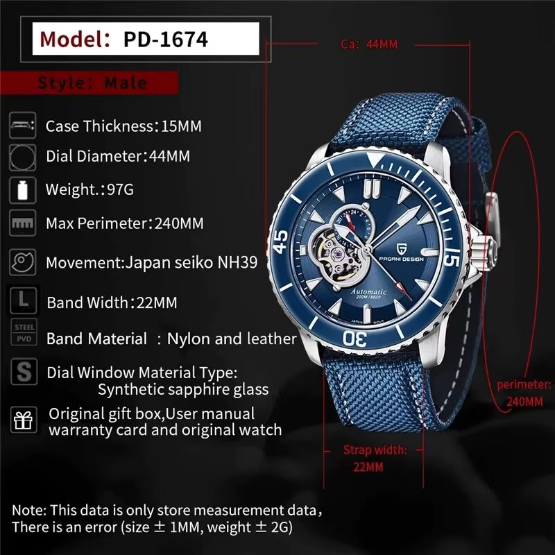 Tourbillon Men Watch Ceramic Bezel Sapphire Crystal Hollow Automatic Watches 200M Waterproof Mechanical Wristwatch